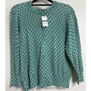 NEW Crown & Ivy Womens Sweater Size XL Green Lattice Cardigan Essentials Preppy